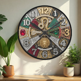 Leeuwenklok, sterrenbeeld, Steampunk, edelstenen Ronde Klok