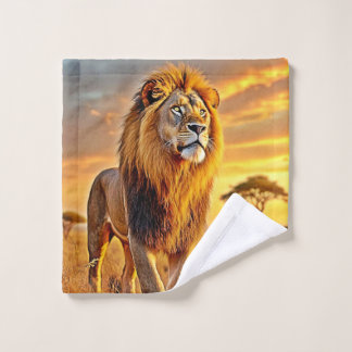 Leeuwenkoning Savanne Zonsondergang Design Bad Handdoek