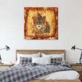 Leeuwenkoning van het Oerwoud Egyptisch Grunge Art Canvas Afdruk (Insitu (Slaapkamer))