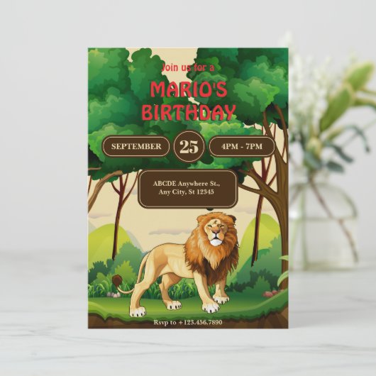 Leeuwenkoning van het oerwoud kaart (Staand voorkant)