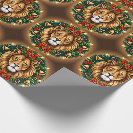 Leeuwenkop met kranswikkelpapier cadeaupapier (Hoek)