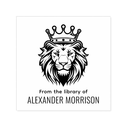 Leeuwenkop met kroon Bibliotheek Boeknaam Zelfinktende Stempel (Design)