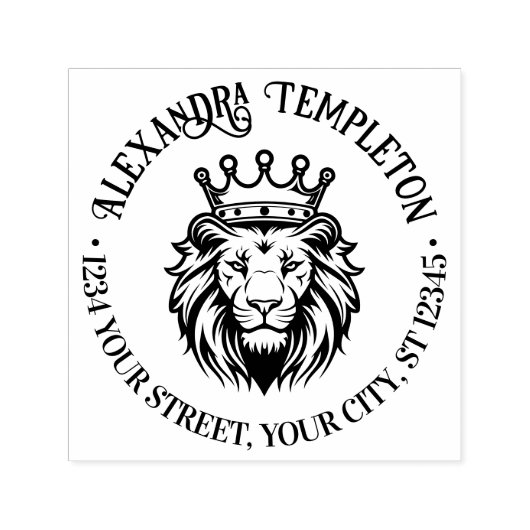 Leeuwenkop met kroon naam retouradres zelfinktende stempel (Design)