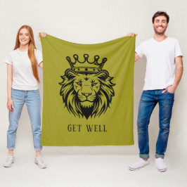 Leeuwenkop met kroonsilhouet - Zwart 1 Fleece Deken