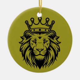 Leeuwenkop met kroonsilhouet - Zwart 1 Keramisch Ornament