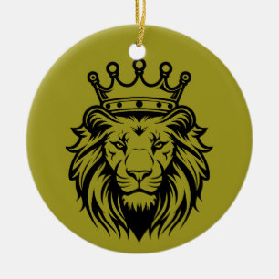 Leeuwenkop met kroonsilhouet - Zwart 1 Keramisch Ornament