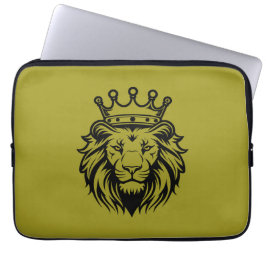 Leeuwenkop met kroonsilhouet - Zwart 1 Laptop Sleeve