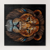 Leeuwenkop met mozaïek glas-in-lood effect legpuzzel (Horizontaal)