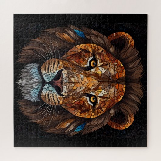 Leeuwenkop met mozaïek glas-in-lood effect legpuzzel (Horizontaal)