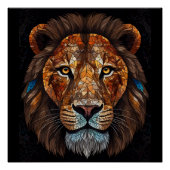 Leeuwenkop met mozaïek glas-in-lood effect perfect poster (Voorkant)