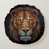 Leeuwenkop met mozaïek glas-in-lood effect rond kussen (Voorkant)