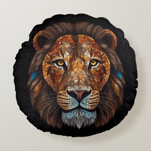 Leeuwenkop met mozaïek glas-in-lood effect rond kussen (Voorkant)