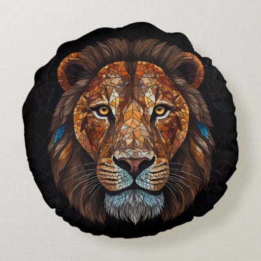 Leeuwenkop met mozaïek glas-in-lood effect rond kussen (Achterkant)
