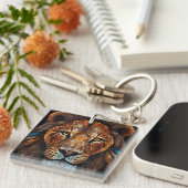 Leeuwenkop met mozaïek glas-in-lood effect sleutelhanger (Voorkant Rechts)