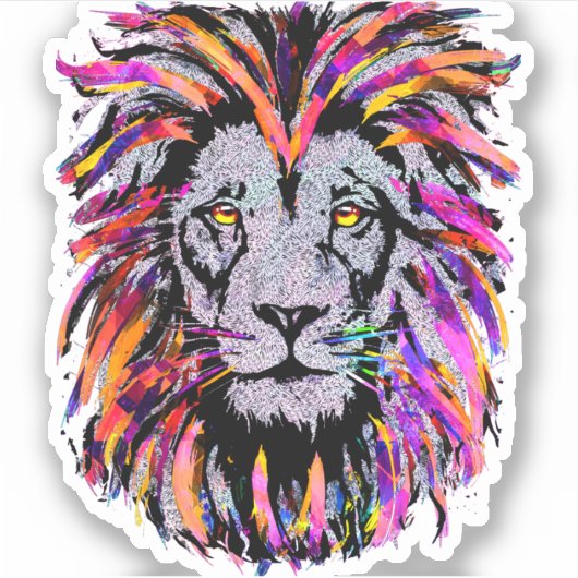 Leeuwenkop sticker - Kleurrijke leeuw sticker (Voorkant)