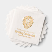 Leeuwenkop Verjaardagsfeest Viering Naam Datum Folie Servetten (Insitu (Gestapeld))