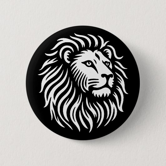 Leeuwenkop - Wit op Zwart Ronde Button 5,7 Cm (Voorkant)