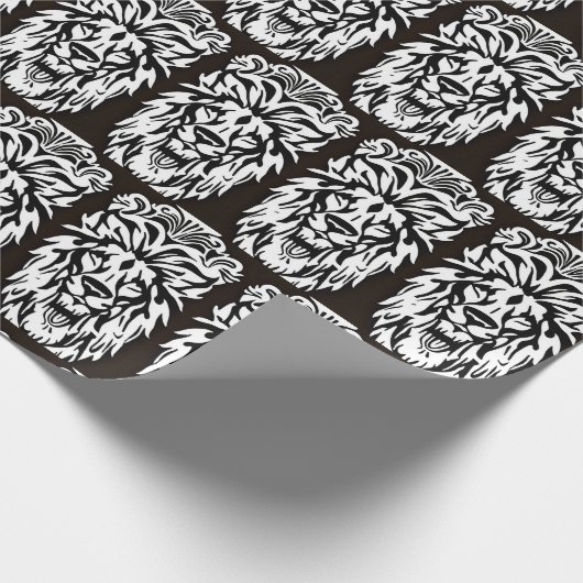 Leeuwenkop zwart-wit ets cadeaupapier (Hoek)