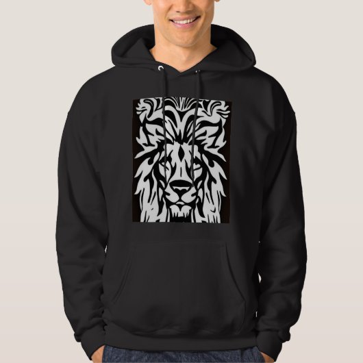 Leeuwenkop, zwarte en witte etsen hoodie (Voorkant)