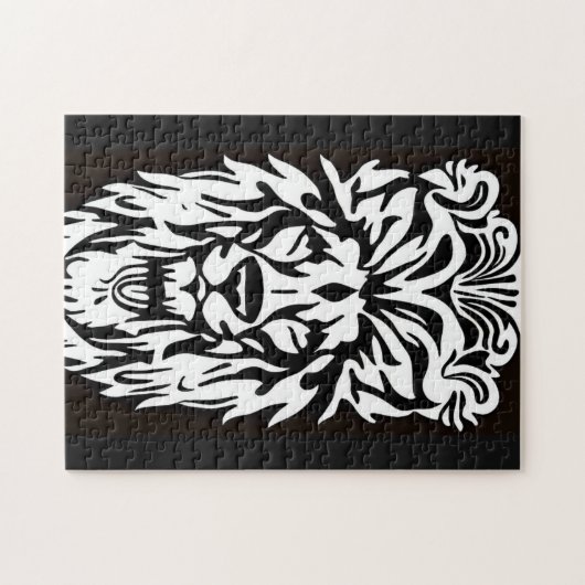 Leeuwenkop, zwarte en witte etsen legpuzzel (Horizontaal)