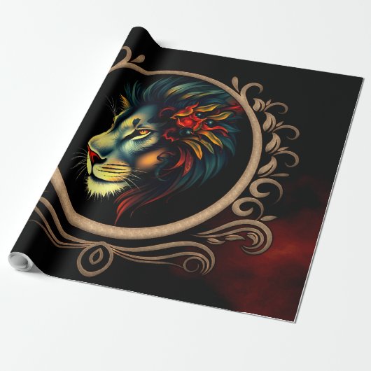Leeuwenkopportret in Mandala Lijst Cadeaupapier (Uitgerold)