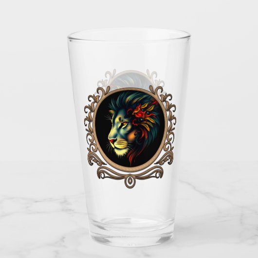 Leeuwenkopportret in Mandala Lijst Glas (Voorkant)
