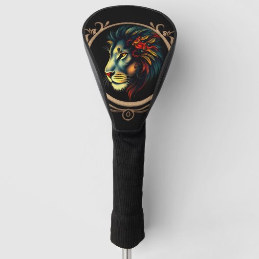 Leeuwenkopportret in Mandala Lijst Golfheadcover (Voorkant)