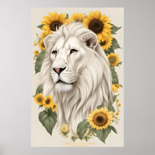 Leeuwenkunst, Zonnebloemen & Wildlife Safari Witte Poster