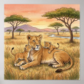 Leeuwenmoeder en Welpen Nursery Poster (Voorkant)