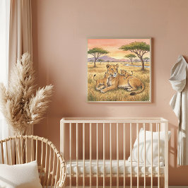 Leeuwenmoeder en Welpen Nursery Poster
