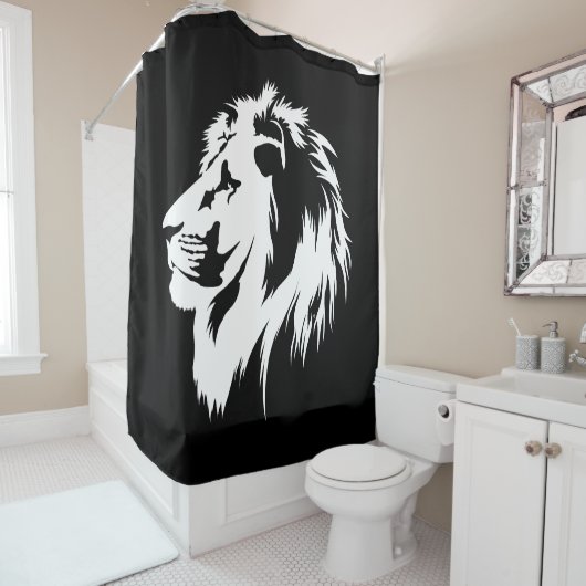 Leeuwenportret (wit) douchegordijn (In situ)
