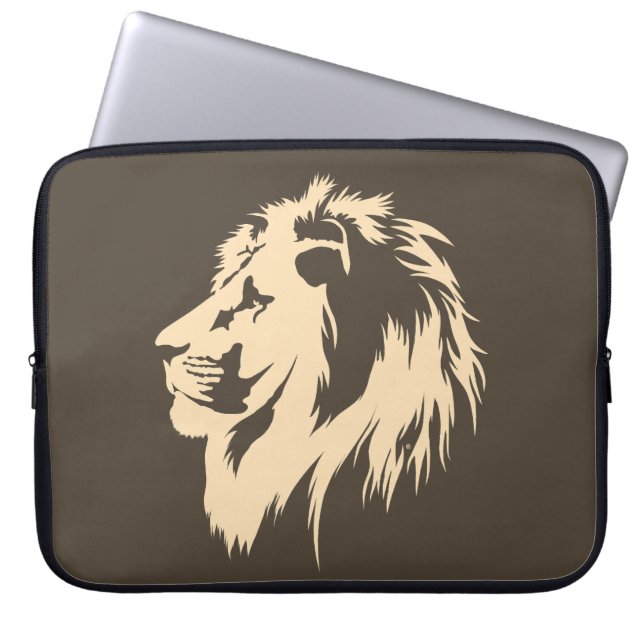 Leeuwenportret (zand) laptop sleeve (Voorkant)