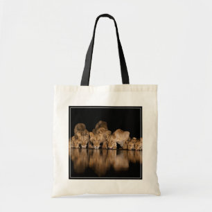 Leeuwenprooi drinkt 's nachts bij het watergat tote bag
