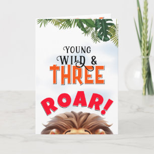 Leeuwensafari Wild & Drie Kinderen Verjaardag Kaart