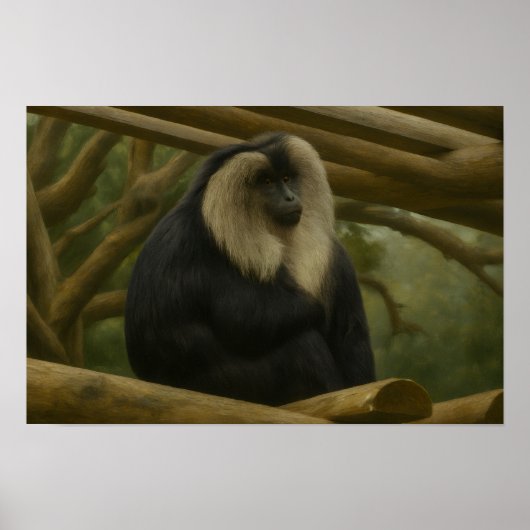 Leeuwenstaartmakaak in bosreservaat poster (Voorkant)