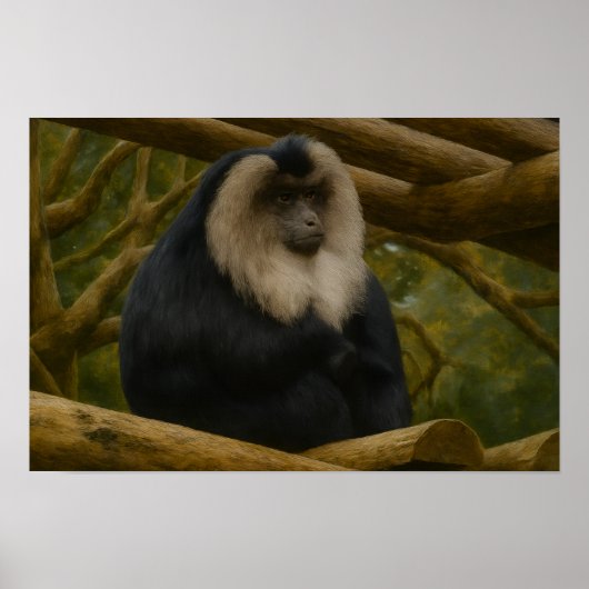Leeuwenstaartmakaak in bosreservaat poster (Voorkant)