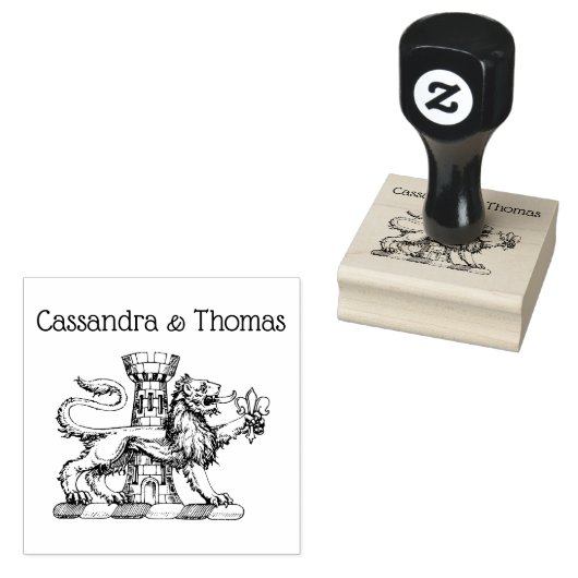 Leeuwentoren Fleur de Lis Crest C Paar Naam Rubberstempel (Gestempeld)