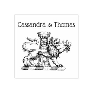 Leeuwentoren Fleur de Lis Crest C Paar Naam Rubberstempel