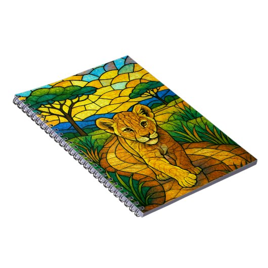 Leeuwenwelp bij de Savanah, gebrandschilderde glas Notitieboek (Rechterzijde)