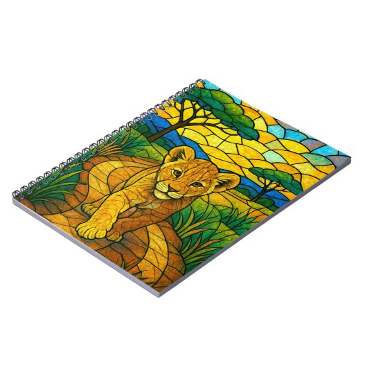 Leeuwenwelp bij de Savanah, gebrandschilderde glas Notitieboek (Linkerzijde)