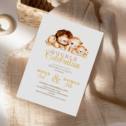Leeuwenwelpen Foto Dubbele Verjaardag Feest  Kaart