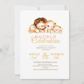 Leeuwenwelpen Foto Dubbele Verjaardag Feest  Kaart (Voorkant)