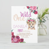 Leeuwenwelpje Meisje Bloemen glitter 1e Verjaardag Kaart (Staand voorkant)