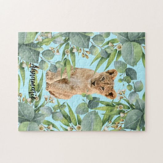 Leeuwenwelpje Schattige Blauwgroen Oerwoud Groen W Legpuzzel (Horizontaal)