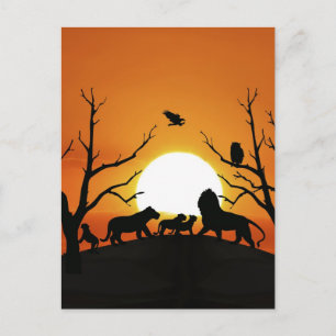 Leeuwfamilie in het zonsondergang in Afrika Briefkaart