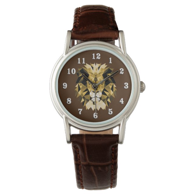Leeuwhoofd met witte cijfers horloge (Voorkant)