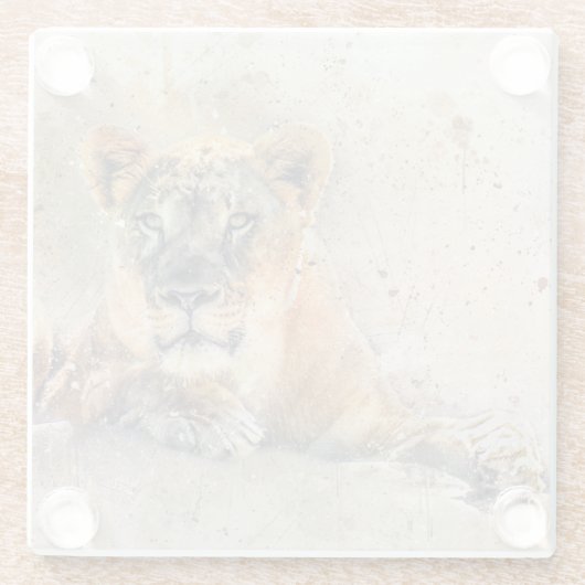 Leeuwin Gezicht Waterverf Oerwoud Dier Glazen Onderzetter (Achterkant)