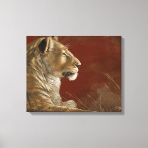 Leeuwin in de schaduw digitaal schilderij canvas afdruk