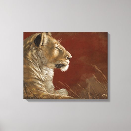 Leeuwin in de schaduw digitaal schilderij canvas afdruk (Voorkant)