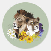 Leeuwin Leeuw Bloem Groen Ronde Sticker (Voorkant)